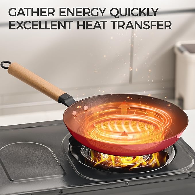 YUTANN 8" Pre-Seasoned Enameled Cast Iron Skillet, Non-Stick Egg Frying Pan with Detachable Wooden Handle,PFAS/PFOA Free,Oven & Dishwasher Safe,Perfect for Healthy Cooking