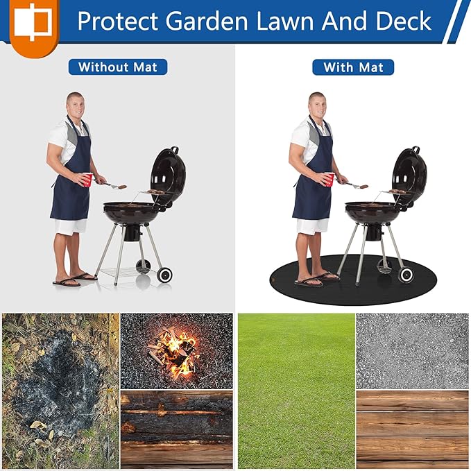 Round Under Grill Mat for Outdoor Grill, 39 Inch Anti-Slip BBQ Floor Mats, Easy to Clean Reusable Fireproof Grill Pad, Oil-Proof Waterproof Protector for Deck Fireplace Pit Mat Black