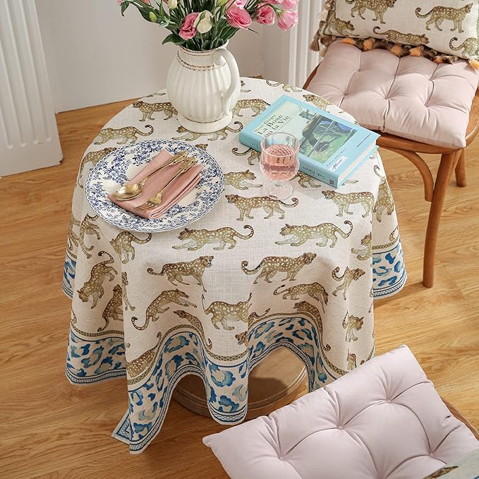 patdrea Designer Leopard Animal Linen Small Table Cloth for Square Table,Vintage Breathable Soft Tablecloth,Dacorative Cover for Kitchen Dining,Holiday,Christmas,Thanksgiving,55"x55"-from