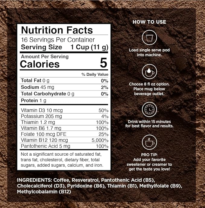 VitaCup Energy Light Roast Coffee Pods, Boost Focus & Metabolism, Antioxidants, B Vitamins, Crisp & Smooth,100% Arabica Coffee, Recyclable Single Serve Pod Compatible with Keurig K-Cup Brewers,16 Ct