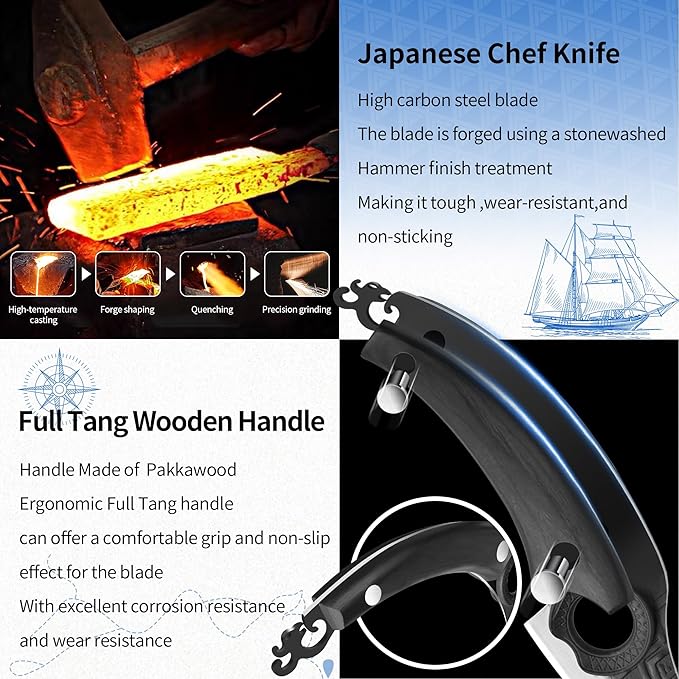 XYJ Authentic Since 1986,Kitchen Knife Block Set,High Carbon Steel Blades,Knives Set with Wooden Magnetic Knife Block,Sharpening Steel,Cutting Board,Cleaver Slicing Knife,Wood Handle