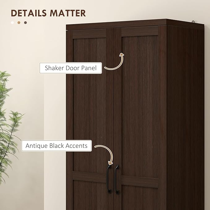 HOMCOM 63" 2-Door Kitchen Pantry, Freestanding Storage Cabinet with 5-Tier Shelving and 2 Adjustable Shelves for Dining Room, Cinnamon Cherry Wood Grain