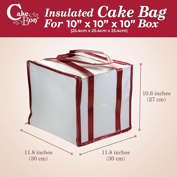 Cakebon Cake Box and Boards, 10-Inch Round Black Wrapped Edges 1/2- Inch Thick Drums with Insulated Bag and Ice Pack – Cake Transport Set, Cooler for Cake Delivery and Transport (1pc Each, 4pcs Total)