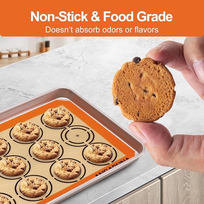 Silicone Baking Mat Sheets Set, Easy Clean &Non-Stick Food Grade Reusable Baking Mats, 2 Half Sheet Cookie mat+1 Quarter sheet+1 Round cake Mats for Oven, Macarons, Cookies, Pizza, Pastry
