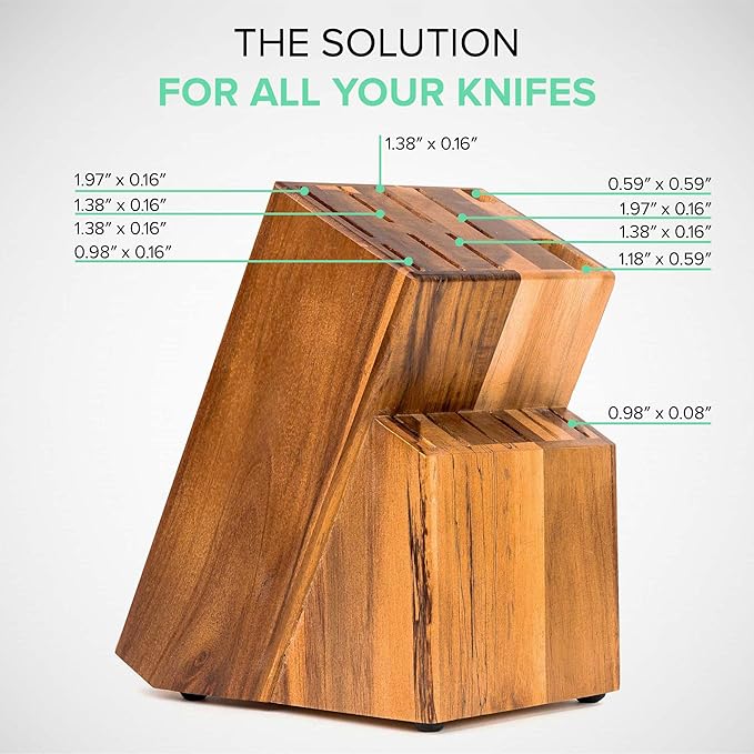 Coninx Acacia Wood Kitchen Knife Block - 15 Slots Knife Holder - Professional Quality Wood Knife Organizer - Secure Knife Stand To Keep Knives Neat & Sharp - Knife Blocks for Kitchen Knife Storage