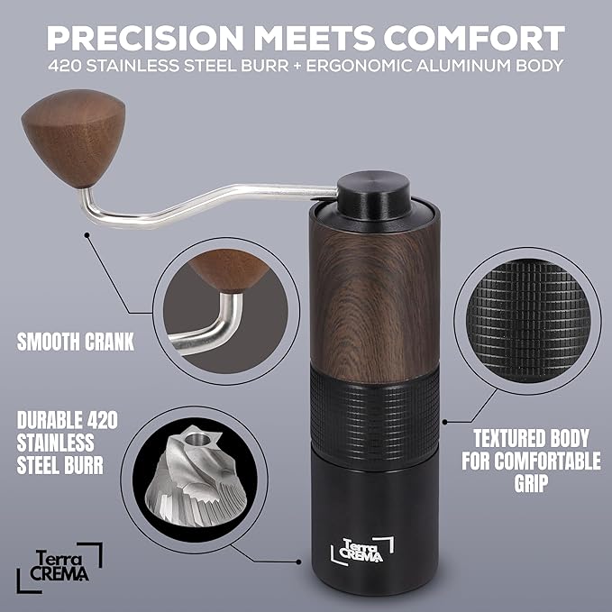 Manual Coffee Grinder – Precision Stainless Steel Conical Burr Hand Grinder for Espresso, Pour Over, French Press & Aeropress – All-in-One Travel Kit with Carry Case, Brush & Air Blower