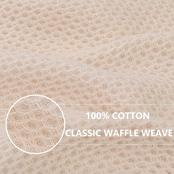 Homaxy 100% Cotton Waffle Weave Kitchen Dish Cloths, Ultra Soft Absorbent Quick Drying Dish Towels, 12 x 12 Inches, 12-Pack, Beige