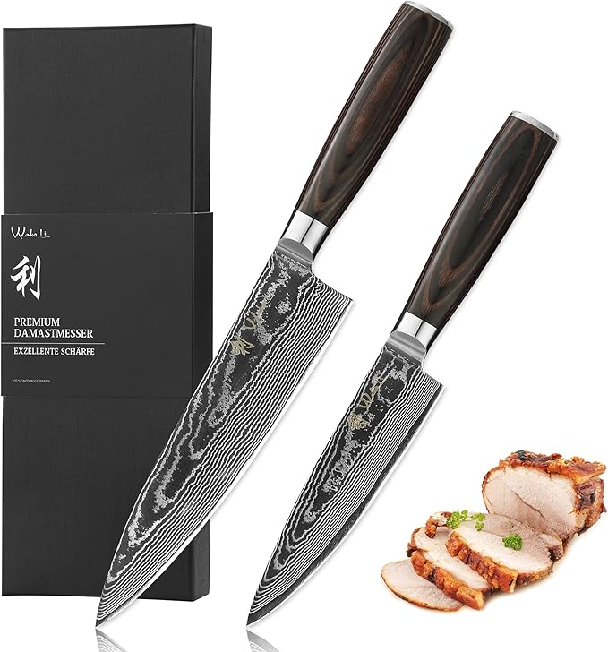Wakoli ESE 2-Piece Damascus Chef Knife Set – 13-Inch & 9.3-Inch Professional Kitchen Knives | 67-Layer VG10 Core Steel | Ergonomic Pakkawood Handles | Premium Cooking Knives in Gift Box