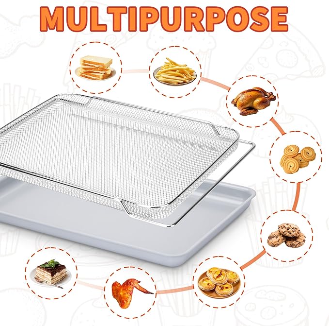Non-Stick Ceramic Baking Sheet Set of 2, 15 * 10 inch Naturally Slick Ceramic Coating - Non-Toxic, PTFE & PFOA Free - Perfect for Baking, Roasting, and More (Baking Sheet & Grill Net)