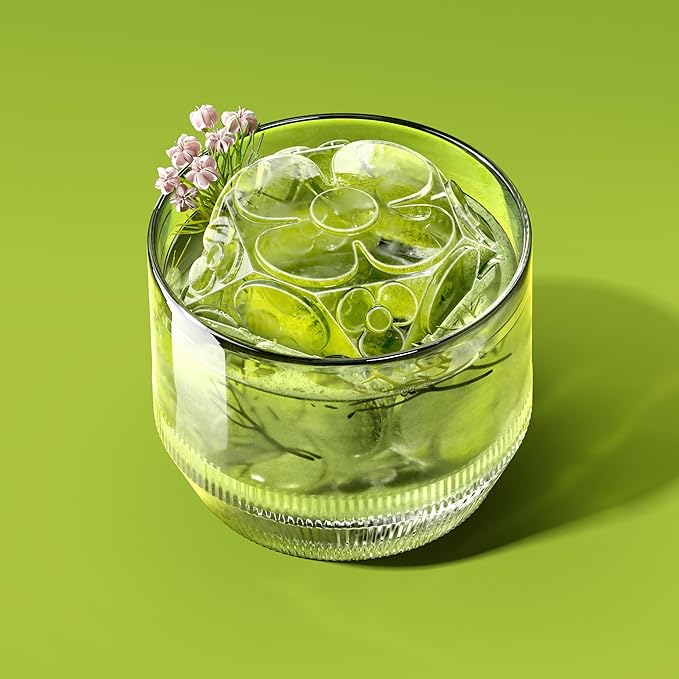 ZOKU Set of 2 Silicone Ice Molds, Deco - Large Ice Cube Molds with Flower Pattern for Craft Cocktails, Keep Drinks Colder Longer with Less Dilution, Easy-Release, BPA-Free
