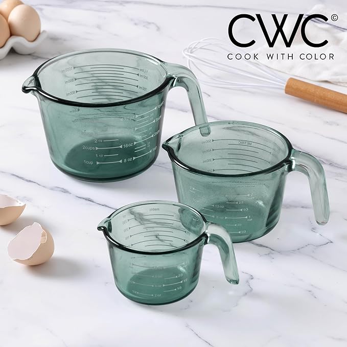 COOK WITH COLOR Glass Measuring Cups - Ideal for Cooking and Baking, Green
