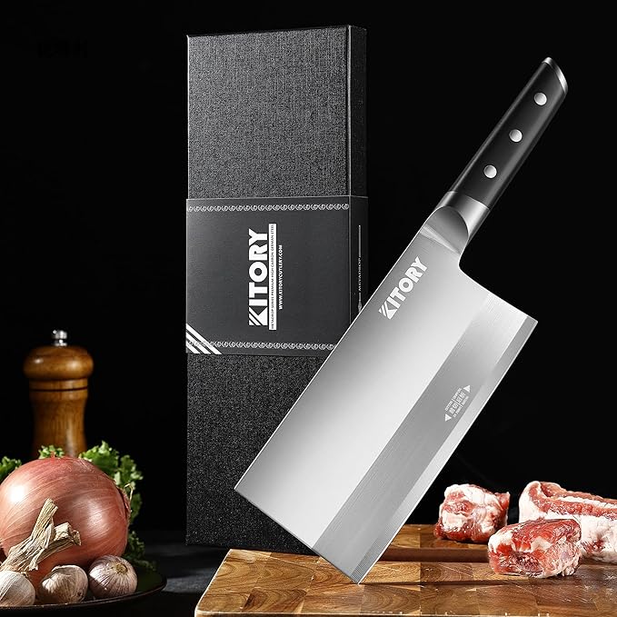 Kitory Meat Cleaver Knife 7"- Front Cutting Behind Chopping - German High Carbon Steel Blade, Chinese Qian Qie Hou Zhan Kitchen Chef`s Knife - 2024 Gifts - Metadrop Series MTD09S