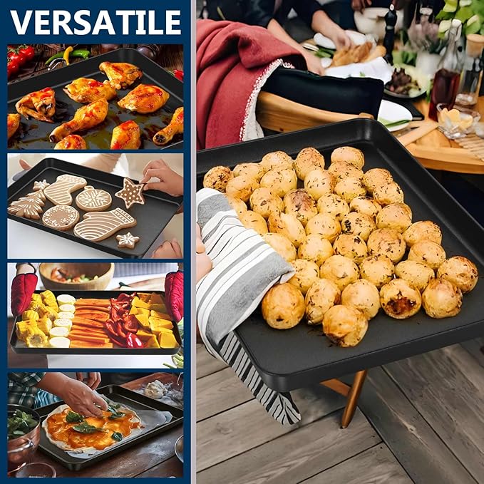 P&P CHEF 16 Inch Baking Cookie Sheet Pan, Carbon Steel Oven Tray, Non Stick Bakeware for Cooking Baking Bread Meat Vegetables, Sturdy & Healthy, Easy Clean, 1Pc