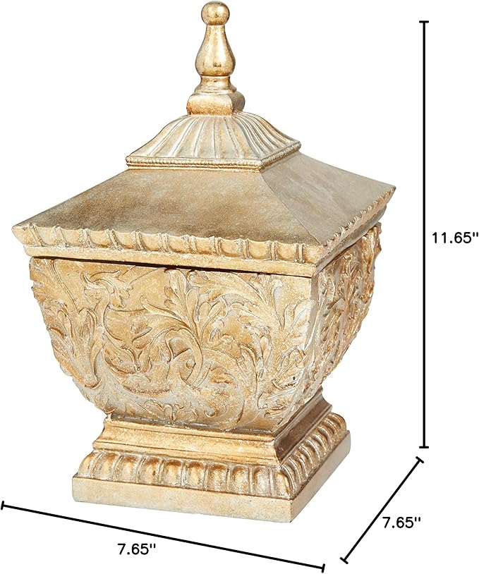 Deco 79 Polystone Solid Decorative Jars, 8" x 8" x 12", Gold