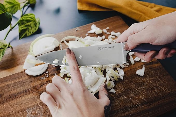 DURA LIVING 8 Inch Professional Chef Knife – High Carbon Stainless Steel, Razor-Sharp, Versatile Cooking & Cutting Kitchen Knife, Ergonomic Handle, Sleek Black Design