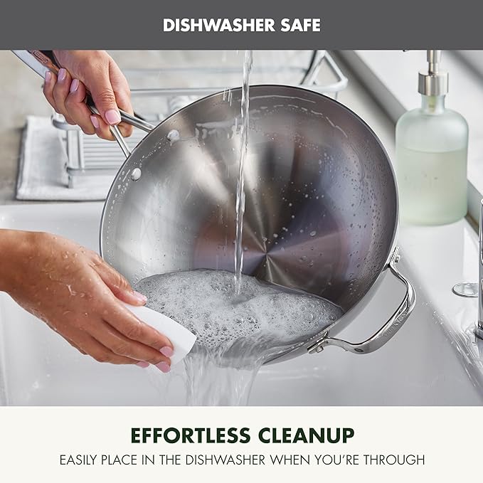 GreenPan Valencia Tri-Ply Stainless Steel 12" Wok Pan with Lid, Induction Ready Skillet, Mirror Finish, Dishwasher Safe & Oven/Broiler Safe to 600F, Compatible with All Cooktops, Silver