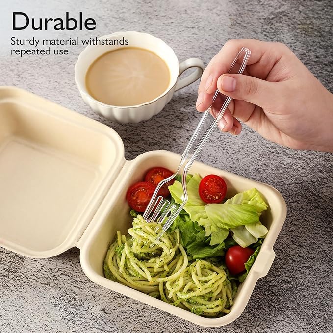 [300 Count] Clear Heavy Duty Plastic Forks, Disposable Plastic Forks, Fancy Plastic Cutlery, Elegant Disposable Forks, Plastic Utensils Set, Clear Forks Set