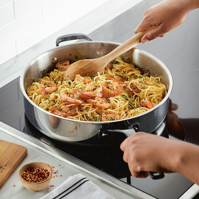 KitchenAid 5-Ply Clad Stainless Steel Stainless Steel Induction Saute Pan with Lid, 5 Quart - Polished Stainless Steel