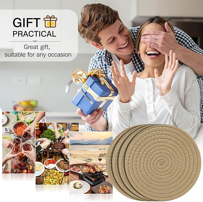 ME.FAN 7 Inch Trivets/Potholders 4 Set Cotton Thread Weave Trivets for Pots and Pans - Large Coasters/Hot Pads to Protect Desktop & Countertop - Brown