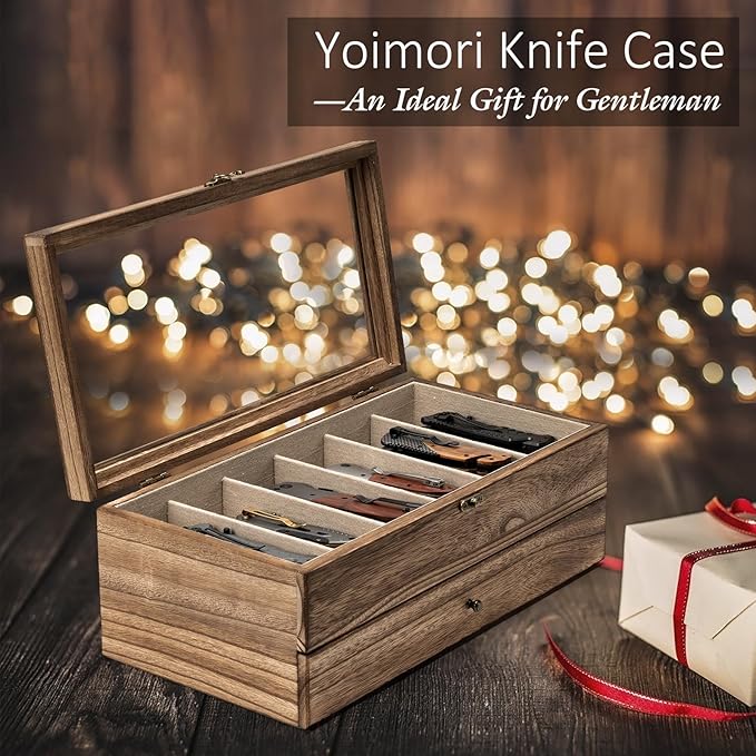 Knife Display Case, 2-Layer Pocket Knife Case Display & Storage Knives, Solid Wood Knife Case for Collections, Gift for Boyfriend Fathers Day Birthday Gifts(Brown)