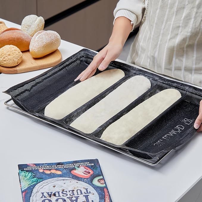 2 PCs Silicone Aerated Baguette Pan - Non-stick Flexi Silicone Pan Forms for Fench Bread - Food Grade Sandwich Mesh Oven Liner - Silicone Loaf Baking Perforated Mold