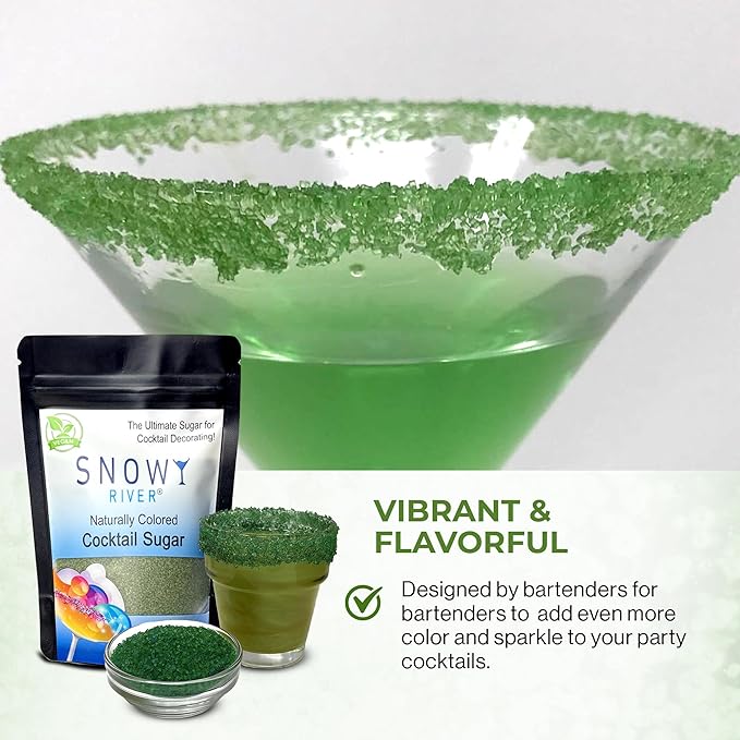 Snowy River Holly Green, Cocktail & Margarita Sugar Rimmer - Vibrant Color Glass Rimming Sugar with Medium Crystal Texture - 4oz