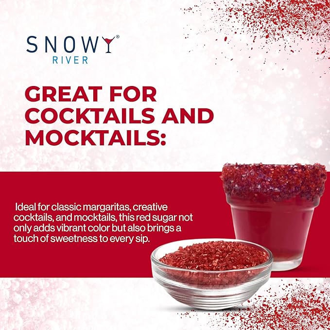 Snowy River Red, Cocktail & Margarita Sugar Rimmer - Vibrant Color Glass Rimming Sugar with Medium Crystal Texture - 16oz
