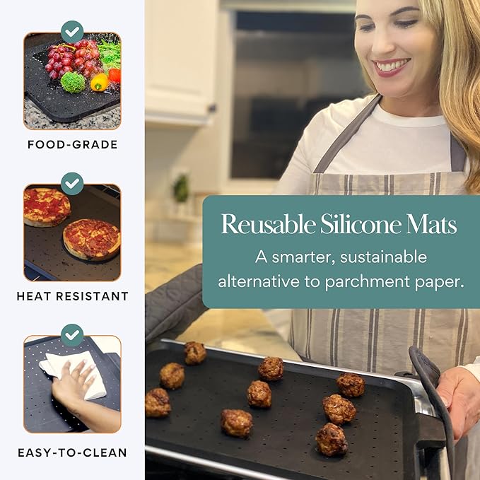 Baking & Frying Pan Splatter Screen Beckon Ware | USA Brand | 17.5 x 12 Inch Black, Multi-Use Silicone Baking Rack for Oven, and Stove – Grease Splash Guard, Baking Supplies, Pastry Sheet