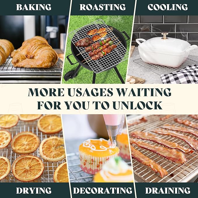 Cooling Racks for Cooking and Baking - 8.5"x12" Oven Safe Premium Stainless Steel Heavy Duty Baking Rack Tight-Wire, Fits Quarter Sheet Pan for Roasting & Grilling & Cooking - Set of 2