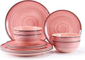 12Pcs Melamine Dinnerware Set, Plates And Bowls Sets for 4, Pink Color Dinnerware Sets, Melamine Plates Bowls Indoor and Outdoor Use Dish Set Dishwasher Safe BPA Free(Pink)