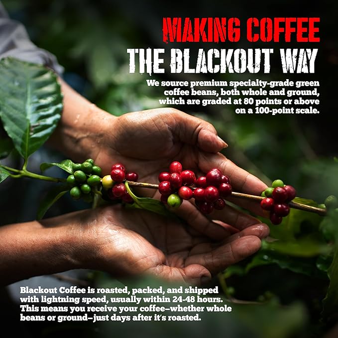 Blackout Coffee Chocolate Cherry Flavored Ground Coffee – Medium Roast, Smooth Taste, Guilt-Free Indulgence – Freshly Roasted 12oz Pouch, American Made