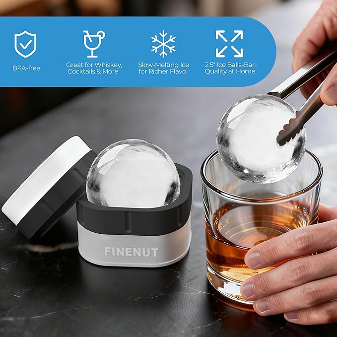 Silicone Ice Ball Maker Mold with Lid, 4 Pack – 2.5 Inch Large Sphere Round Ice Cube Mold for Whiskey & Cocktails,Bourbon,and Drinks, Easy Release, BPA-Free, Home Bars & Freezer