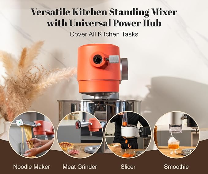 All-Metal Stand Mixer 5.3-Quart - Professional Kitchen Electric Food Mixer with Stainless Steel Mixing Bowl & Attachments for Baking, Dough & Cake, 8-Speed Control & Timer (Orange)