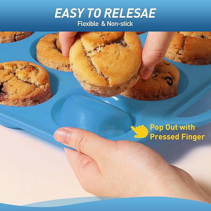 2 Packs 6 Cups Silicone Muffin Pan with Metal Reinforced Frame Jumbo Size Cupcake Pan Tray Egg Bites Silicone Molds Muffin Tin Tart Pans Bundt Pan Reposteria Accesorios Moldes Para Pasteles