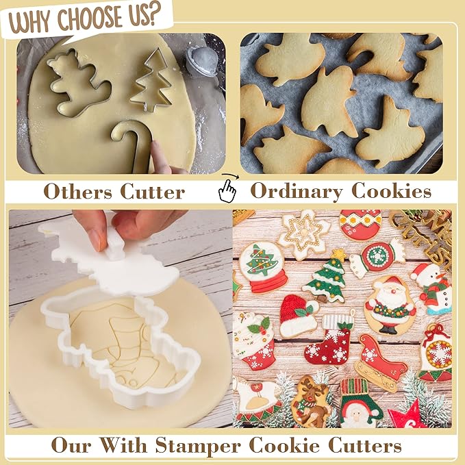 Flycalf Christmas Cookie Cutters Gingerbread Man with Plunger Stamps with Plunger Stamps PLA Baking Gift