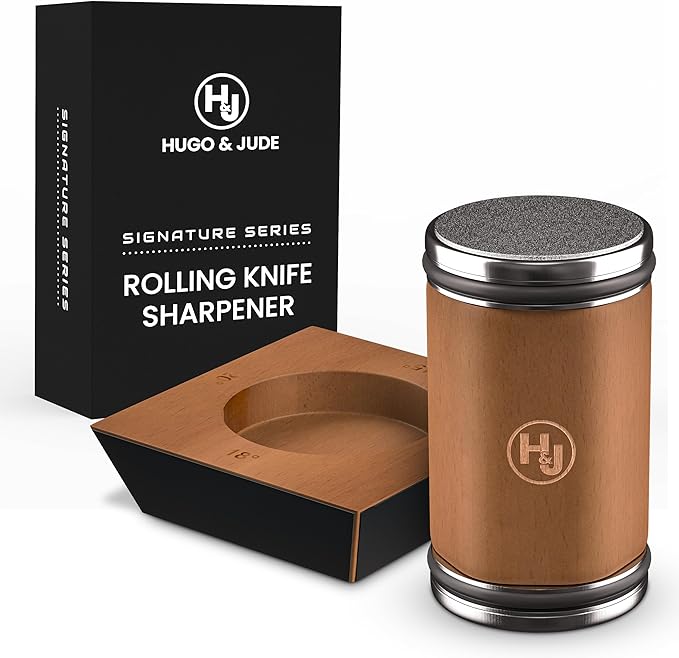 Hugo & Jude Premium Rolling Knife Sharpener - Sharpening Made Easy - Ergonomic Diamond Rolling Wheel Sharpener, 15/18/20/22° Magnetic Angles for Kitchen Knife Sharpener- Kitchen Gadgets & Gifts