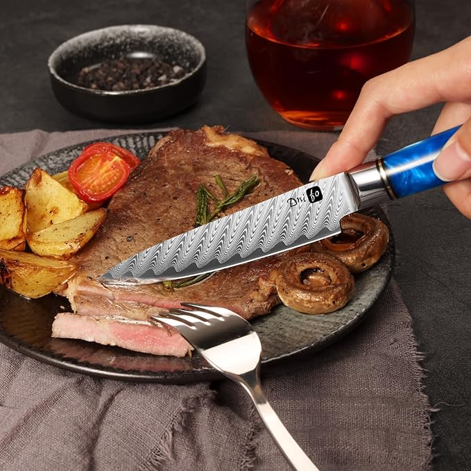 Kitchen Utility Knife 5 Inch, Japanese VG10 Steel Damascus Paring knife, Small Kitchen chef Knife with Gift Box and Resin Wood Handle, Ideal Birthday Gift for Men and Women