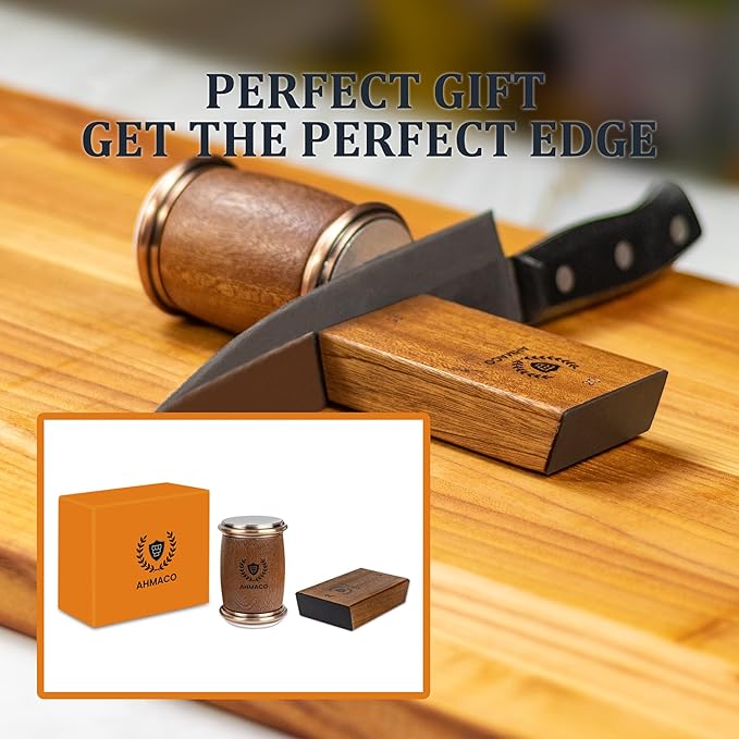 Rolling Knife Sharpener Wooden Kit - Roller Wheel Sharpener with Magnetic Holder | 400 Grit Diamond & 1000 Ceramic Disks Sharpeners | 15 & 20 Angle for Special & Standard Kitchen Knives