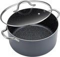 BEZIA 6 Quart Cooking Pot, Non Stick Induction Stock Pots with Lid, All Stove Compatible, 6 QT Aluminum Soup/Stew Pot For Small Households, Grey