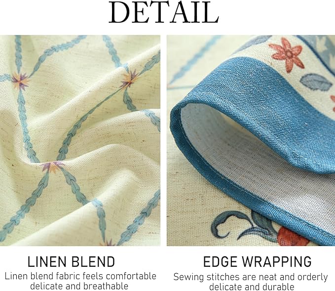 ISAENNE Designer Linen Floral Small Rectangle Tablecloth,Light Green Farmhouse Durable Table Cloth,Washable Decor Tablecloths for Dining Kitchen Thanksgiving Christmas,55"*71"-Floralsea B