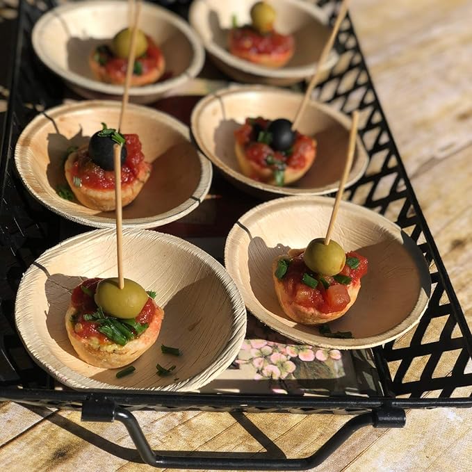 Raj Disposable Palm Leaf Bowls (100 Count, 4" Bowls) Strong Bowl Like Bamboo Party Bowl - Decorative Compostable Tableware for Lunch, Dinner, Birthday, Outdoor, BBQ, Picnic, Parties