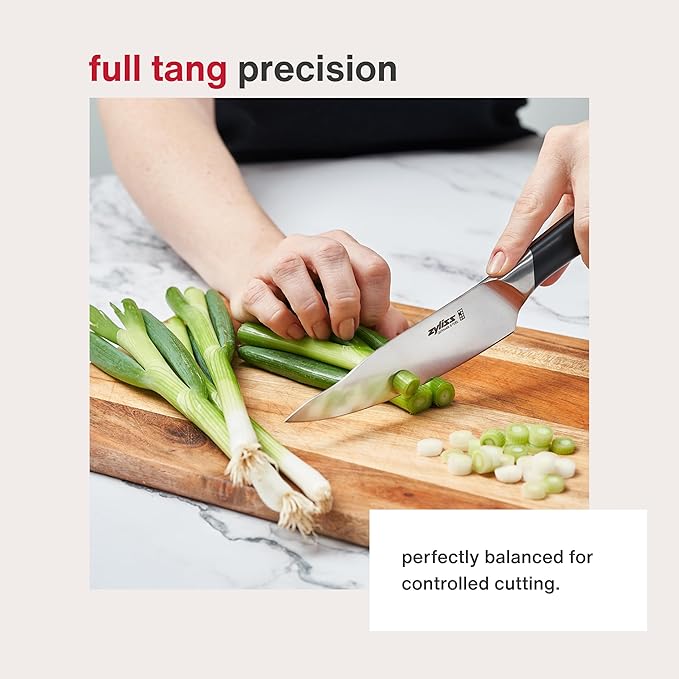 Zyliss Comfort Pro Utility Knife - Full Tang Meat & Vegetable Knife - Ice Hardened Stainless Steel Meat Slicing Cutter - Cutlery with Antibacterial Handle - Black/Stainless Steel - 5.5 inches