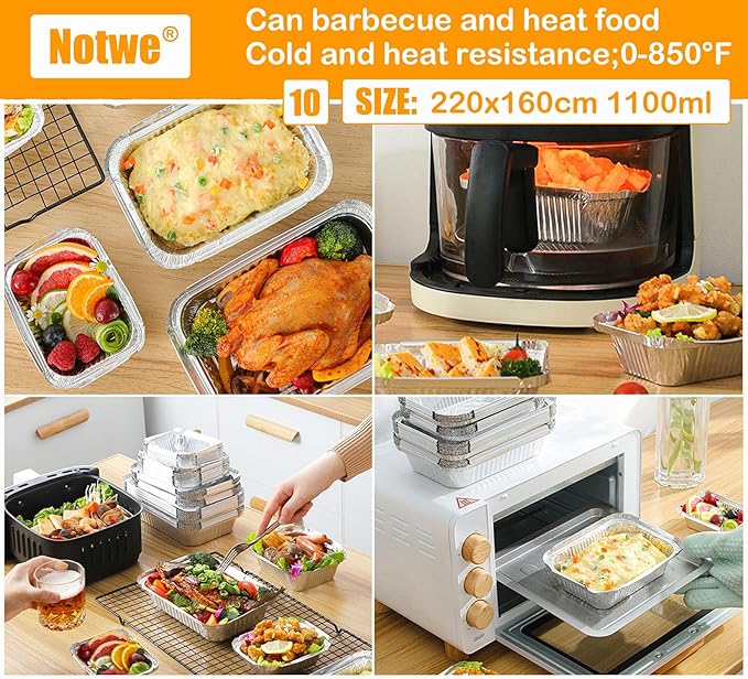 Notwoe® Disposable Aluminum Pans with Lids, 10x7.5 and 7.3x5.3 Square 6.9x4.3 Square Combo Set, Disposable Baking and Cake Pan. (L30 Pack w/Lids)