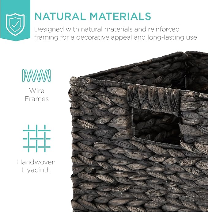Best Choice Products 10.5x10.5in Pack of 5 Cube Storage Baskets, Water Hyacinth Multipurpose Collapsible Organizers, Handwoven Laundry Totes for Laundry, Living Room, Kids Room & Nursery - Black