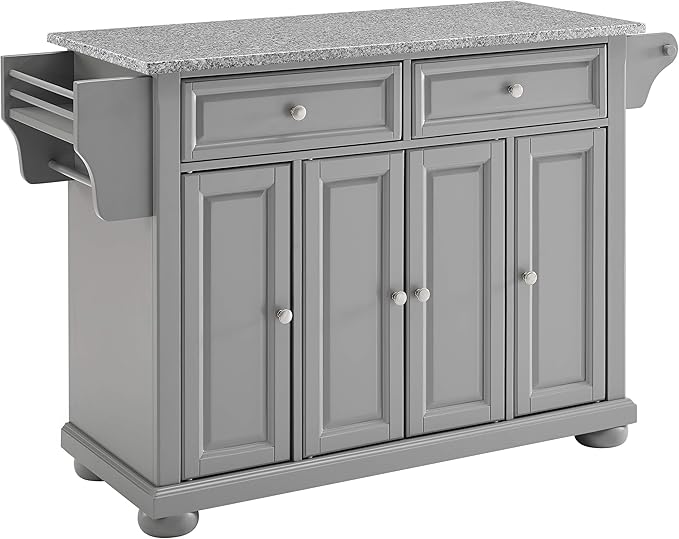 Crosley Furniture Alexandria Granite Top Rolling Kitchen Island Storage Cart, Microwave Stand, Spice Rack, Gray