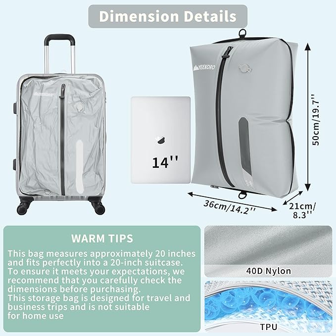 Vacuum Bag for Travel, Professional IPX8 Waterproof Reusable Vacuum Compression Bags for Travel Suitcases, Durable Space Saver Bag(2 Large,No Pump)