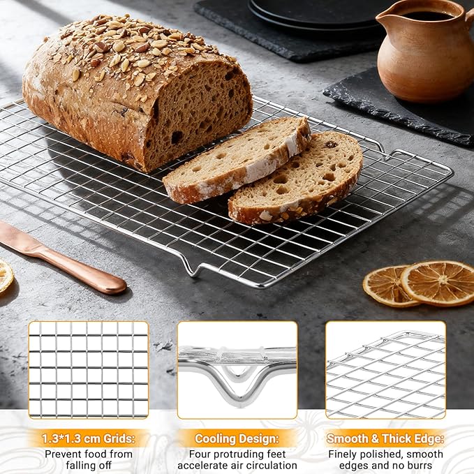Baking Pan Set of 3 - Carbon Steel Baking Sheets with Cooling Racks, 13/15/17 Inch, Nonstick Cookie Sheets for Baking, Rust & Warp Resistant & Stackable, Nontoxic & Heavy Duty & Easy Clean