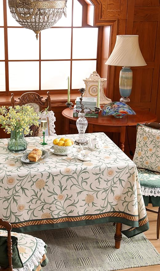 patdrea Designer French Linen Table Cloth for Rectangle Table,Vintage Fall Decorative Tablecloth,Floral Decoration Cover for Kitchen Dining Christmas,Tea Party,Thanksgiving,55"x79"-Littledaisy