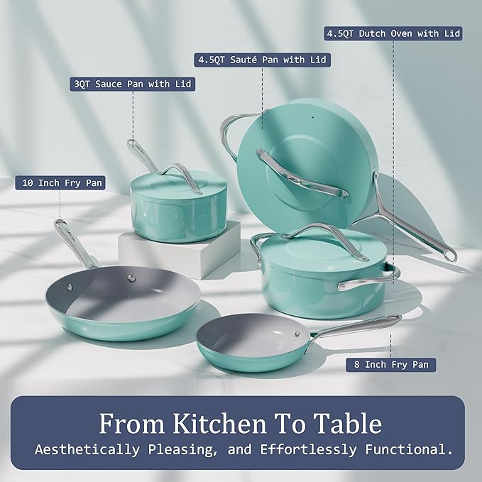 Nonstick Ceramic Sauté Pan with Lid (4.5 qt, 11") Deep Frying Pan for All Cooktops, Non Toxic Skillet PTFE/PFAS Free, Oven Safe up to 500°F w/ Stainless Steel Stay-Cool Handle, Caribbean Blue