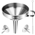 Anaeat Stainless Steel Kitchen Funnel, Multi-Use Premium Metal Food Grade Cooking Funnels with 2 Removable Strainer Filter for Transferring Liquid or Dry ingredients, Oils & 1 Pc Cleaning Brush (5.7")